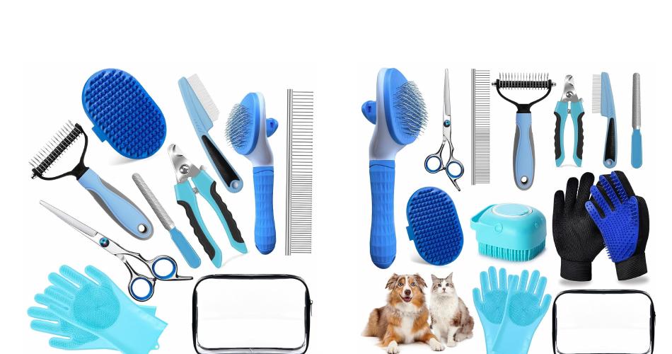 Blue pet grooming tool sets from the Siheng Pets catalogue