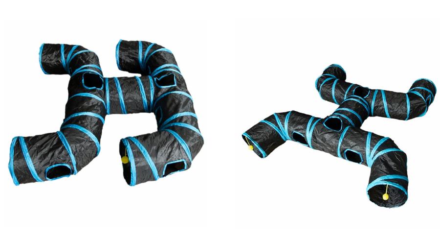 Black and blue multi-way cat tunnels from the Siheng Pets catalogue